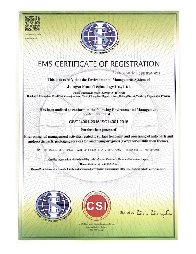 ISO/EMS Certificate of registration